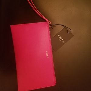 Furla envelope wristlet NWT cherry red